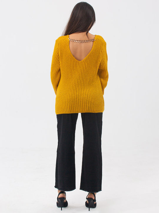 Women's Knitted V mustard with chain