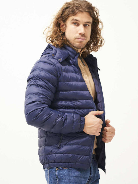 Men's Waterproof Quilted Jacket with Hood Blue