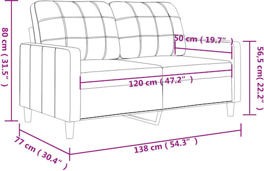 vidaXL Two-Seater Brown Fabric Couch 138x77x80 cm