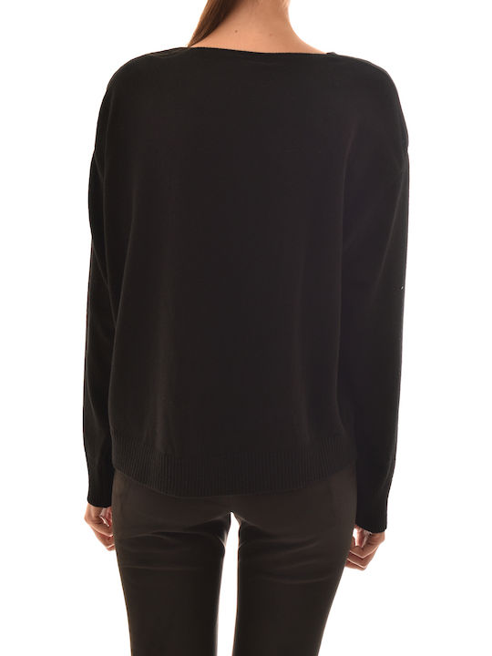 Women's Long Sleeve Sweater with V Neckline Black