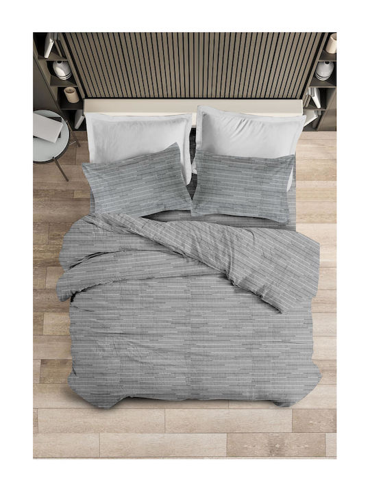 Makis Tselios Home Set Cearșafuri Extra-Dublu Flanel cu Elastic 160x200+30cm. Lines 4 Grey 4buc