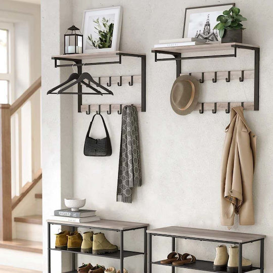 Vasagle Κρεμάστρα Τοίχου Μεταλλική 10 Θέσεων Greige / Black 65x30x42cm