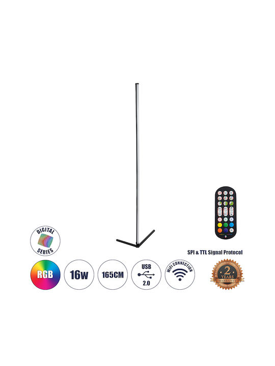 GloboStar Digicolumn LED Floor Lamp H165xW3cm. with RGB Light 1280lm Black