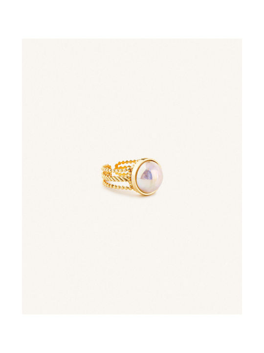 StanStefan Women's Gold Plated Steel Ring with Pearl