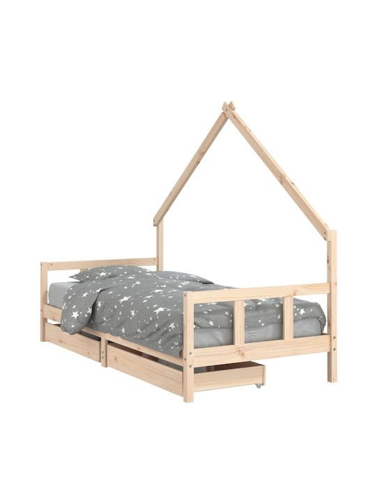 Παιδικό Κρεβάτι Μονό Μπεζ με Αποθηκευτικό Χώρο για Στρώμα 90x200cm