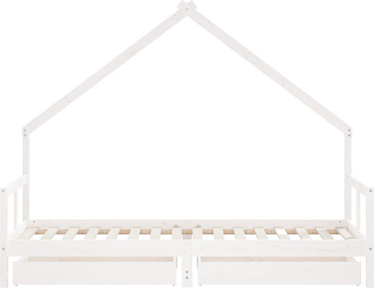 Pat pentru Copii Single cu Spațiu de Depozitare Alb pentru Saltea 80x200cm