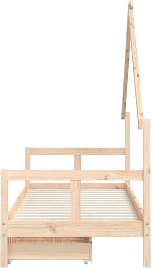 Kids Bed Single with Storage Space Beige for Mattress 80x200cm