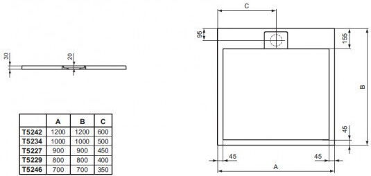 Ideal Standard Square Artificial Stone Shower Black 100x100x3cm