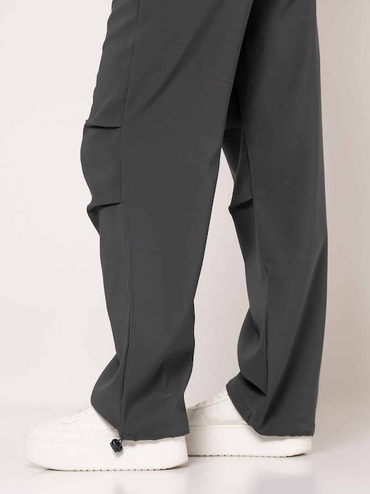 Noobass Damen Stoff Hose mit Gummizug Gray