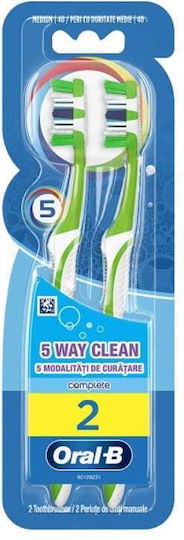 Oral-B Complete 5 Way Clean 40 1+1 Toothbrush Medium Fuchsia - Blue 2pcs