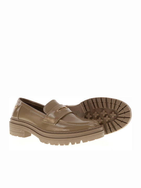 Lackleder Damen Loafers in Braun Farbe