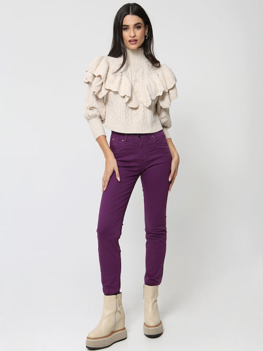 Tresor Women's Fabric Trousers in Slim Fit Purple