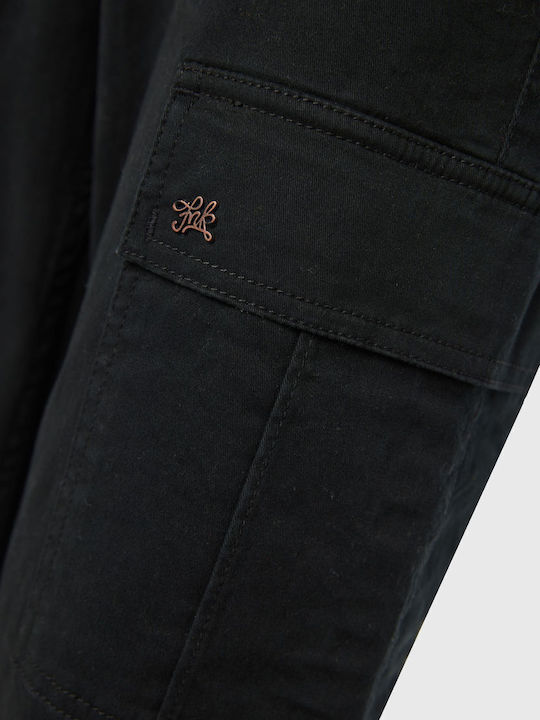 Women's High-waisted Fabric Cargo Trousers Regular Fit Black