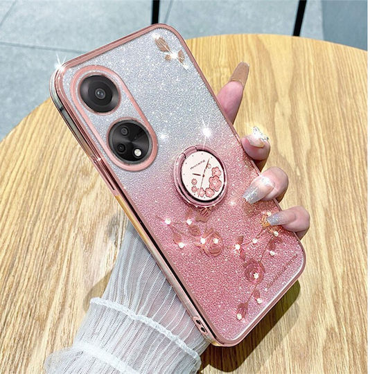 Gradient Color Glitter Flower Umschlag Rückseite Silikon Rose Gold (Oppo A98)