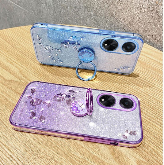 Gradient Color Glitter Flower Umschlag Rückseite Silikon Rose Gold (Oppo A98)