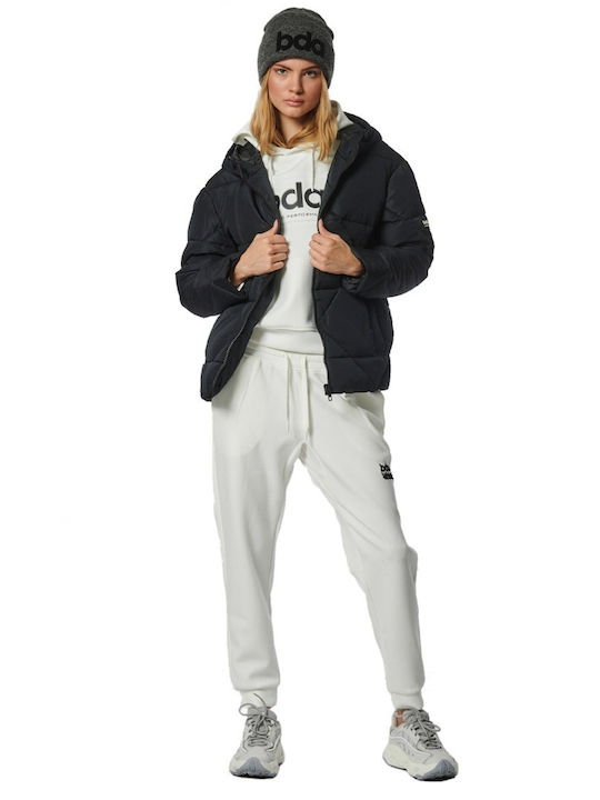 Women's Short Puffer Jacket for Winter with Hood Black