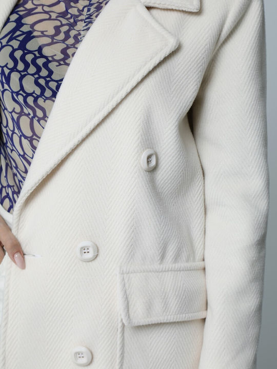 Damen Beige Mantel mit Knöpfen