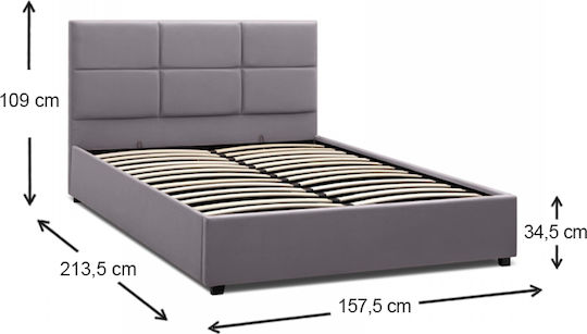 Kingston Pat Dublu Gri cu Lamele pentru Saltea 150x200cm