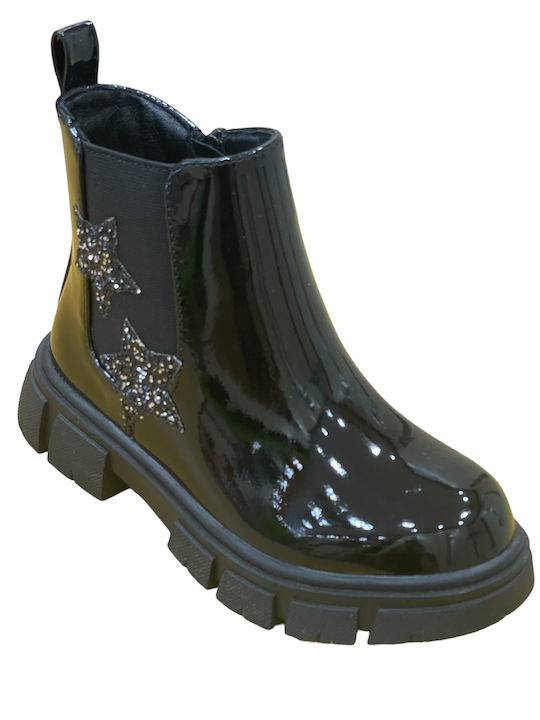 Exe Kids Leather Anatomic Military Boots with Zipper Black