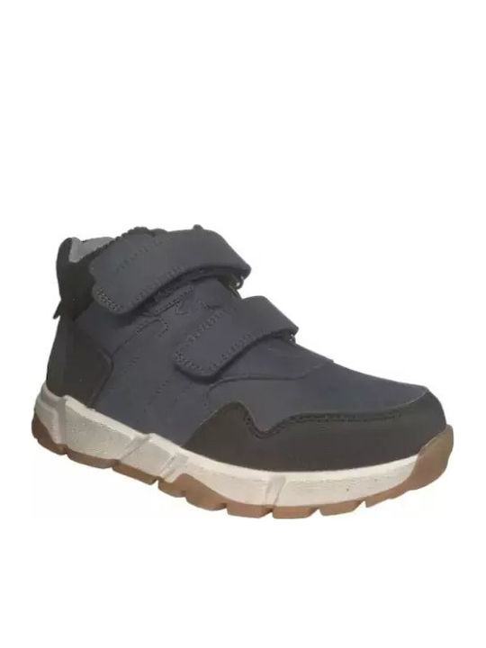Leather Kids Boots with Velcro Blue