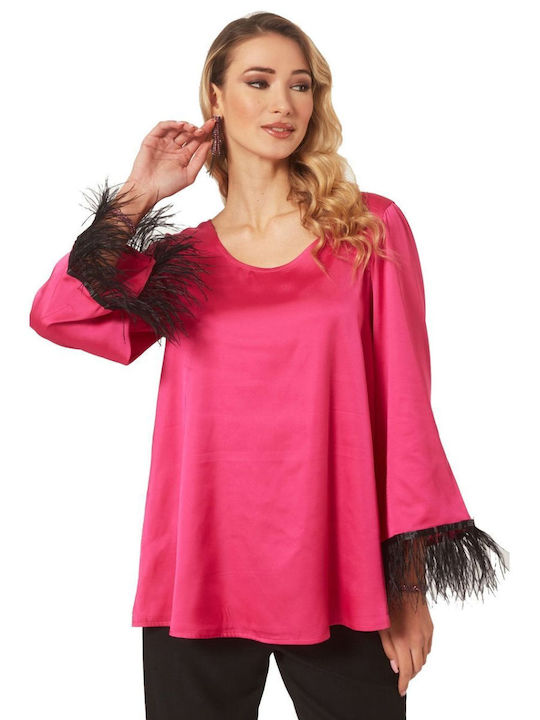 Anna Raxevsky Women's Blouse Satin Long Sleeve Fuchsia