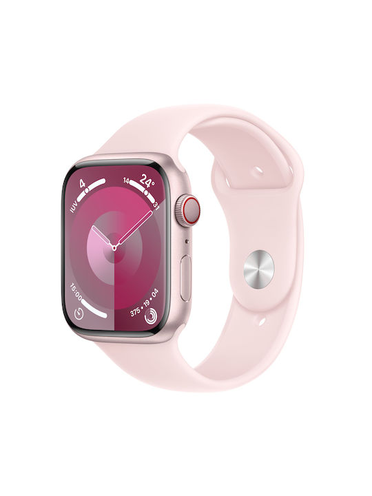 Apple Watch Series 9 Cellular Aluminium 45mm Αδιάβροχο με eSIM και Παλμογράφο (Pink με Light Pink Sport Band (M/L))