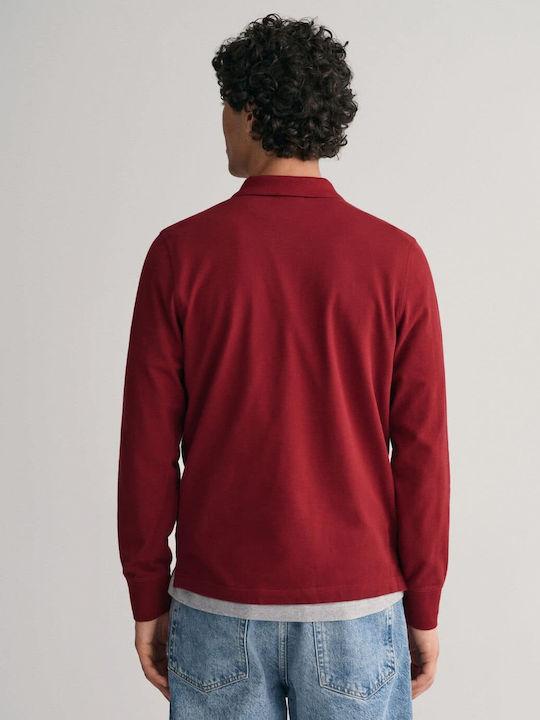 Shield Pique Rugger Polo Long Sleeve Blouse Burgundy