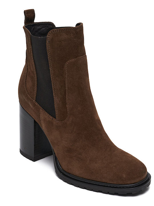 Carmens Suede Women's Chelsea Boots with High Heel Brown