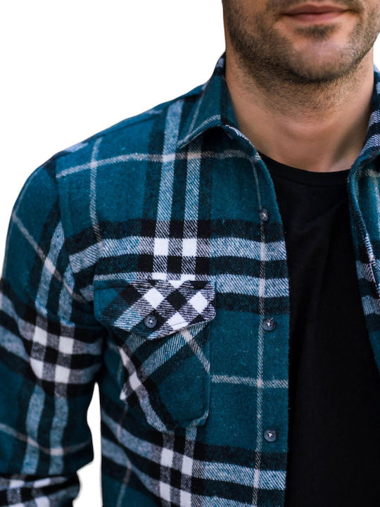 Overshirt Long-sleeved Shirt Checked Petrol Blue