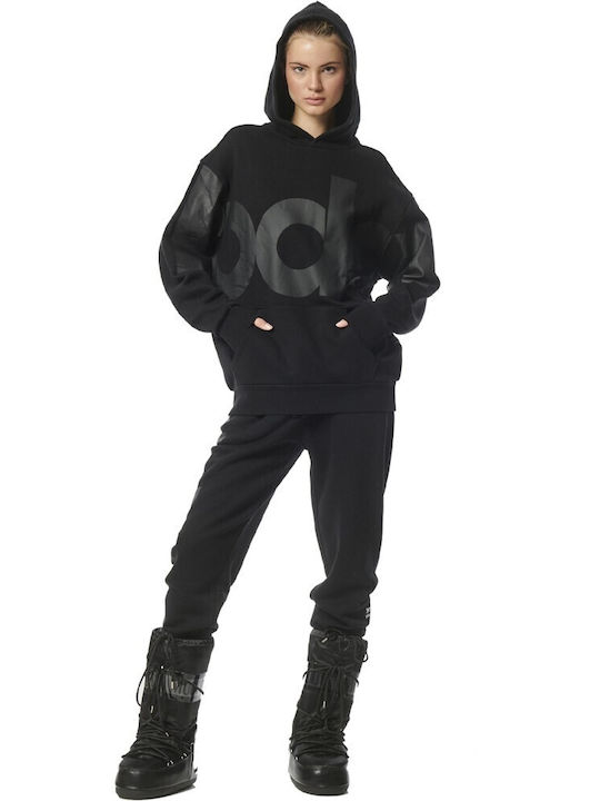 Body Action Women's Long Hooded Sweatshirt Black