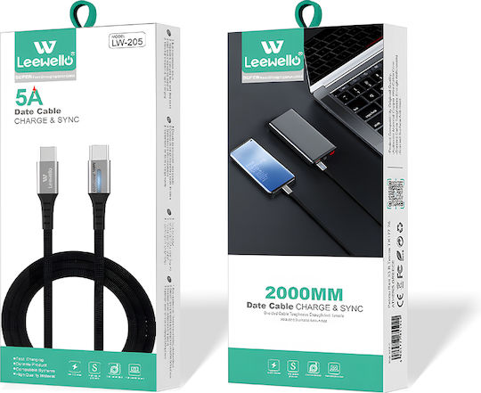 Leewello Lw-205 USB 2.0 Cable USB-C Male - USB-C 100W PD Black 2m