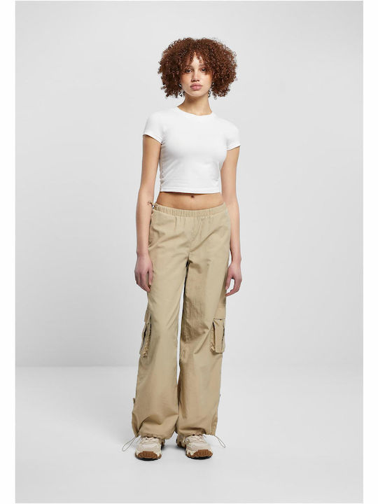 Women's Fabric Cargo Trousers Wide Line Beige