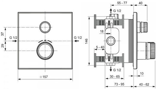Ideal Standard Ceratherm Μίκτης Μπαταρίας Εντοιχισμού για Ντουζιέρα 2 Εξόδων Μαύρος