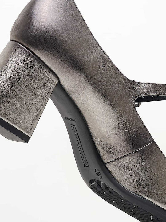 Leder Pumps mit Riemchen Silber