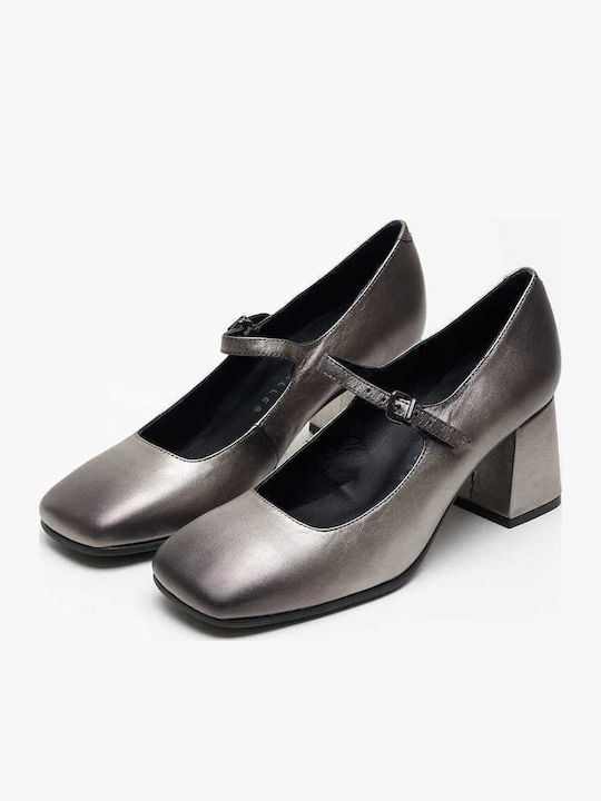 Leder Pumps mit Riemchen Silber