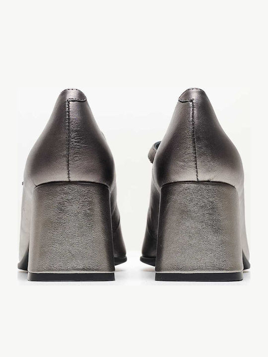 Leder Pumps mit Riemchen Silber