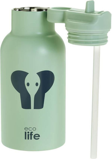 Ecolife Animal Kids Water Bottle Thermos Stainless Steel with Straw Elephant 350ml