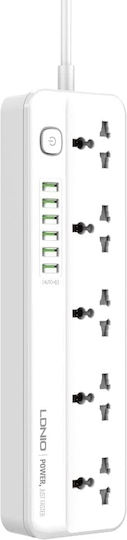 Ldnio Power Strip 5 Positions with 6 USB-A, Switch and Cable 2m
