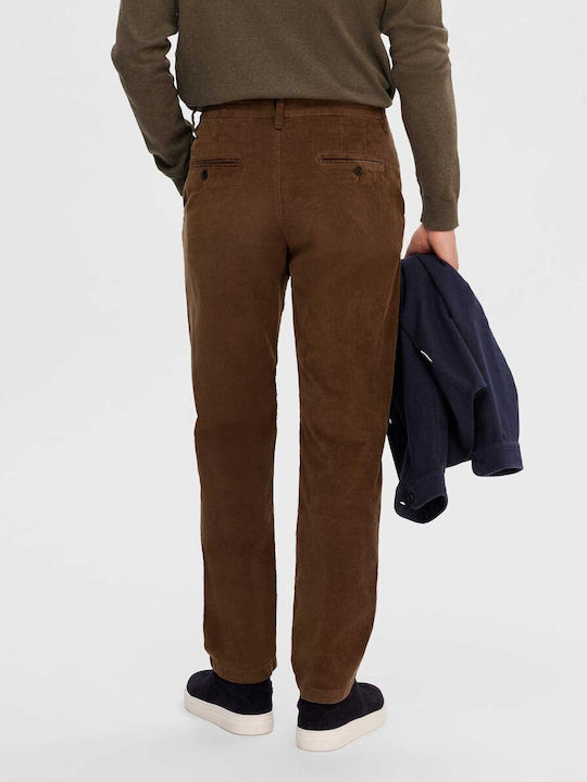 Selected Men's Trousers Chino Elastic in Straight Line Brown