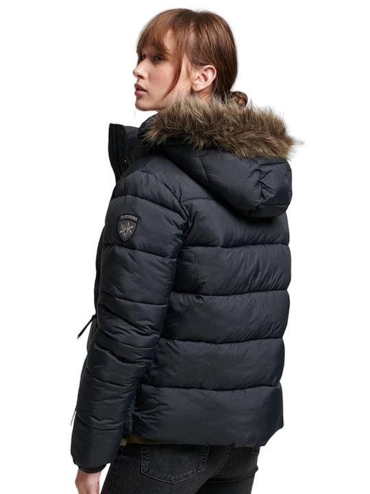Kurz Damen Puffer Jacke für Winter Schwarz