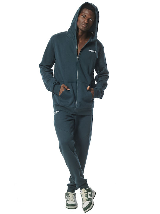 Body Action Men's Sweatshirt Jacket with Hood and Pockets Green