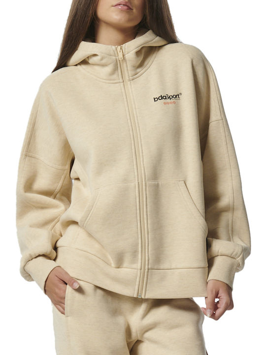 Body Action Women's Hooded Fleece Cardigan Beige