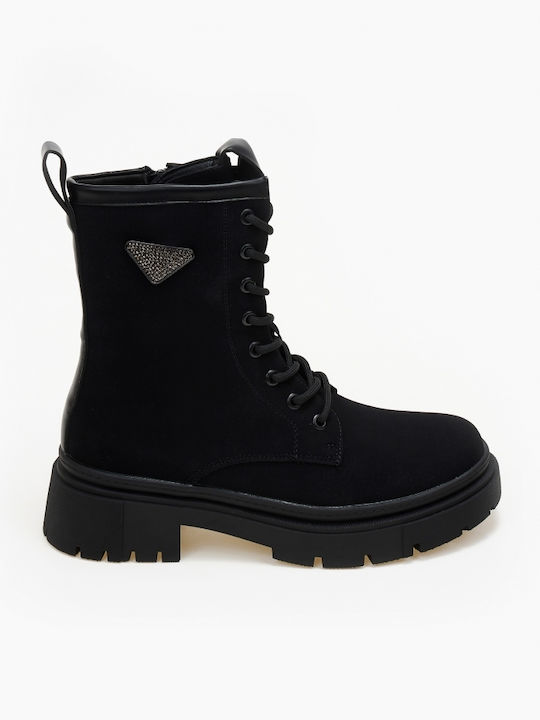 Issue Fashion Women's Suede Combat Boots Black