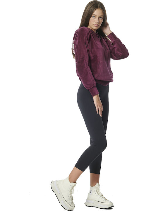 Long Women's Sweatshirt Velvet Hooded Purple