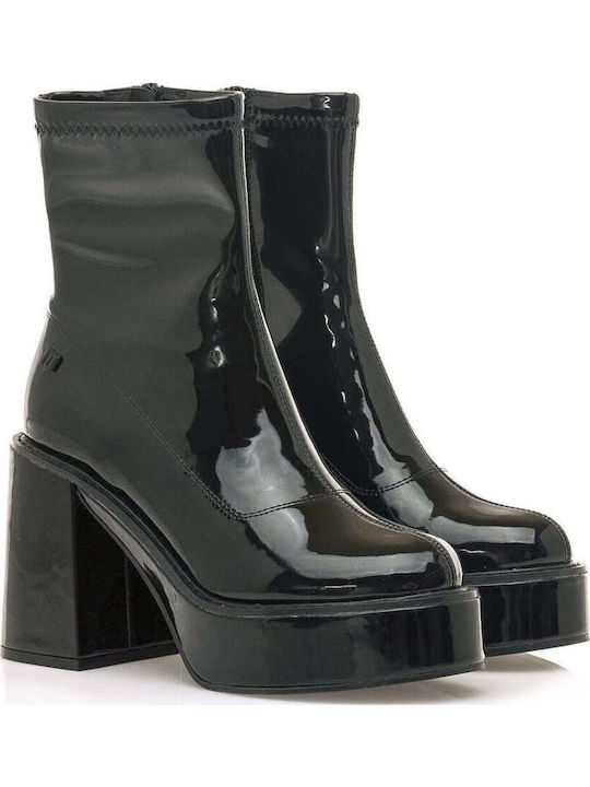 Women's Ankle Boots made of Patent Leather with Medium Heel Black