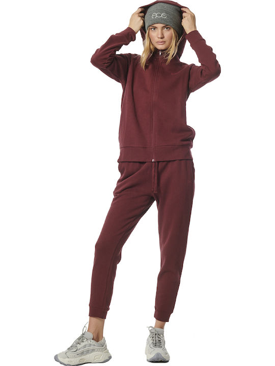 Women's Sweatshirt Jacket Hooded Burgundy