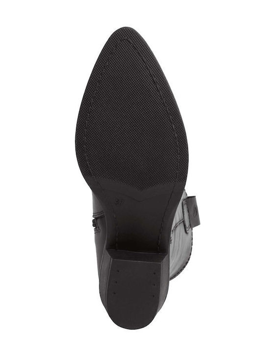 Leather Medium Heel Cowboy Boots with Zipper Black