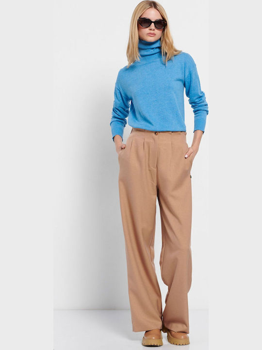 Women's Long Sleeve Sweater Cotton Turtleneck Blue