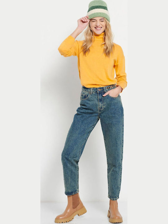 Women's Long Sleeve Sweater Cotton Turtleneck Yellow
