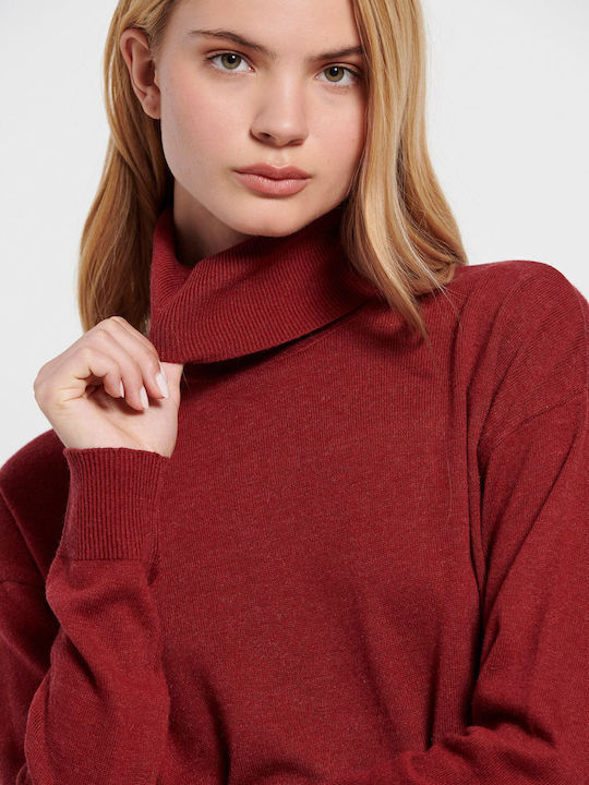 Women's Long Sleeve Sweater Cotton Turtleneck Burgundy